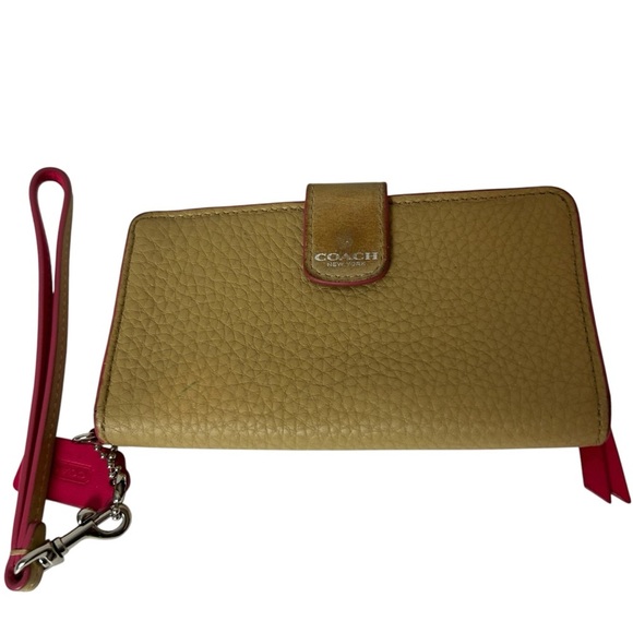 Coach Pebbled Leather Bifold Snap Wallet Wristlet Tan Pink. - Picture 6 of 7